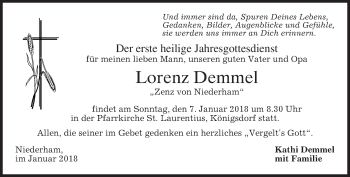 Traueranzeige von Lorenz Demmel von merkurtz