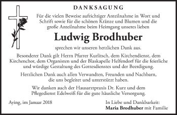 Traueranzeige von Ludwig Brodhuber