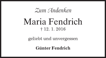 Traueranzeige von Maria Fendrich von merkurtz