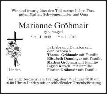 Traueranzeige von Marianne Gröbmair von merkurtz