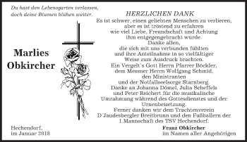 Traueranzeige von Marlies Obkircher von merkurtz