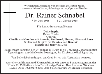 Traueranzeige von Rainer Schnabel von merkurtz