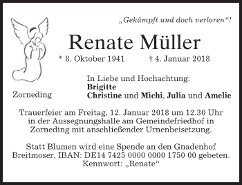 Traueranzeige von Renate Müller von merkurtz