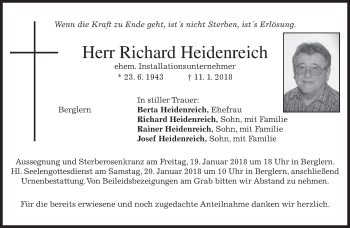 Traueranzeige von Richard Heidenreich von merkurtz