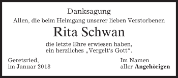 Traueranzeige von Rita Schwan von merkurtz