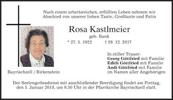 Traueranzeige von Rosa Kastlmeier von merkurtz
