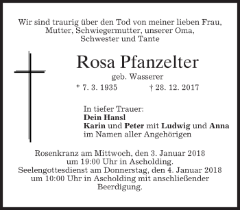 Traueranzeige von Rosa Pfanzelter von merkurtz