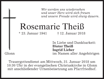 Traueranzeige von Rosemarie Theiß von merkurtz