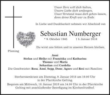 Traueranzeige von Sebastian Numberger von merkurtz