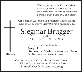 Traueranzeige von Siegmar Brugger von merkurtz