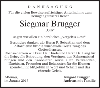 Traueranzeige von Siegmar Brugger von merkurtz