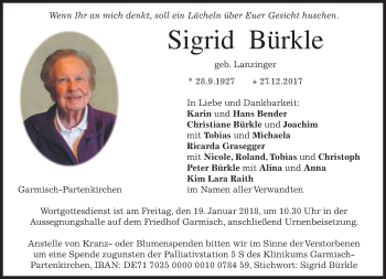 Traueranzeige von Sigrid Bürkle von merkurtz