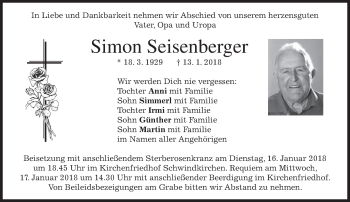 Traueranzeige von Simon Seisenberger von merkurtz