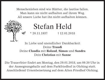 Traueranzeige von Stefan Held von merkurtz