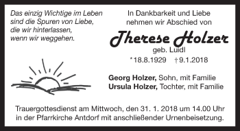Traueranzeige von Therese Holzer von Das Gelbe Blatt Penzberg
