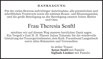 Traueranzeige von Theresia Senftl von merkurtz