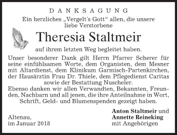 Traueranzeige von Theresia Staltmeir von merkurtz