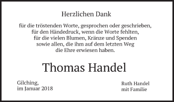 Traueranzeige von Thomas Handel von merkurtz