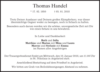 Traueranzeige von Thomas Handel von merkurtz