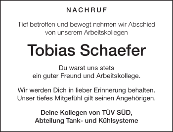 Traueranzeige von Tobias Schaefer von merkurtz