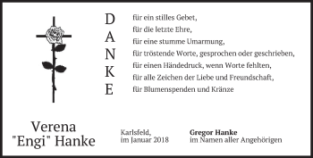 Traueranzeige von Verena  Hanke von merkurtz