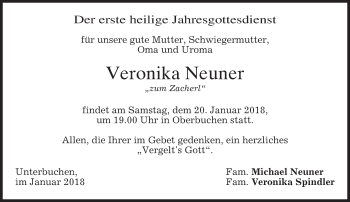 Traueranzeige von Veronika Neuner von merkurtz