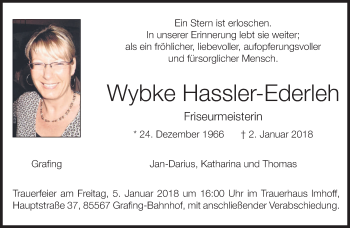 Traueranzeige von Wybke Hassler-Ederleh von merkurtz