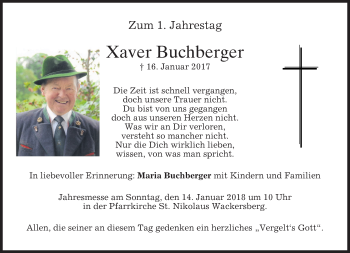 Traueranzeige von Xaver Buchberger von merkurtz
