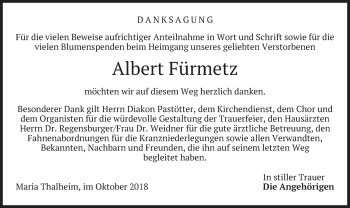 Traueranzeige von Albert Fürmetz von merkurtz