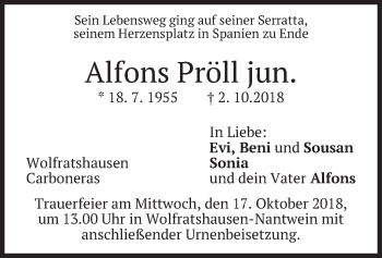 Traueranzeige von Alfons Pröll von merkurtz