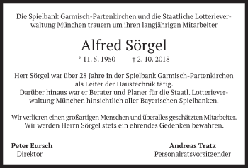 Traueranzeige von Alfred Sörgel von merkurtz