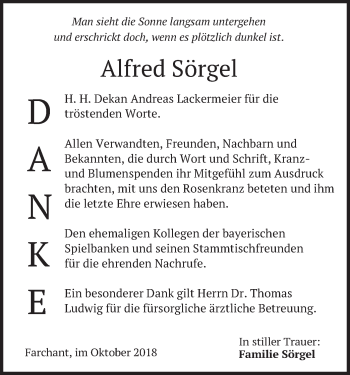 Traueranzeige von Alfred Sörgel von merkurtz