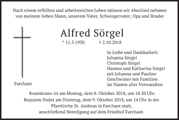 Traueranzeige von Alfred Sörgel von merkurtz