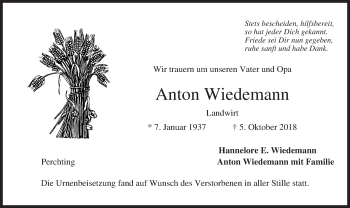 Traueranzeige von Anton Wiedemann von merkurtz