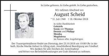 Traueranzeige von August Scheid von merkurtz