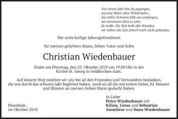 Traueranzeige von Christian Wiedenbauer von merkurtz