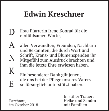 Traueranzeige von Edwin Kreschner von merkurtz