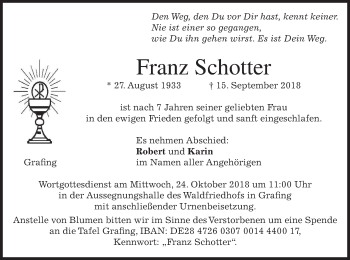 Traueranzeige von Franz Schotter von merkurtz