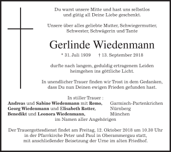 Traueranzeige von Gerlinde Wiedenmann von merkurtz