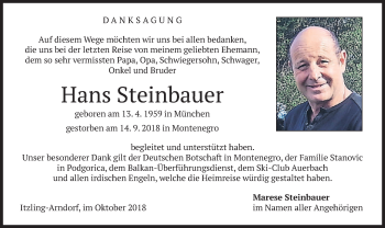Traueranzeige von Hans Steinbauer von merkurtz