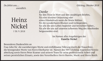 Traueranzeige von Heinz Nickel von merkurtz