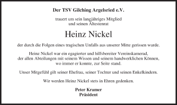 Traueranzeige von Heinz Nickel von merkurtz