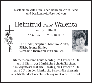 Traueranzeige von Helmtrud Walenta von merkurtz