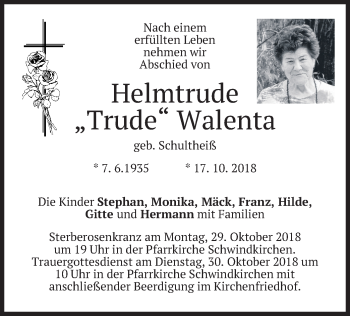 Traueranzeige von Helmtrude Walenta von merkurtz