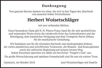 Traueranzeige von Herbert Woisetschläger von merkurtz