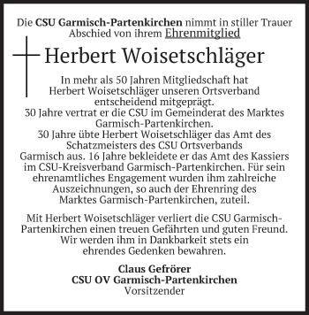Traueranzeige von Herbert Woisetschläger von merkurtz