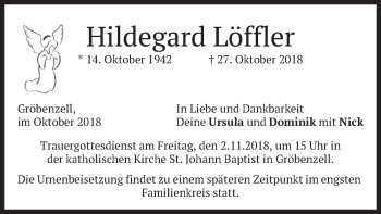 Traueranzeige von Hildegard Löffler