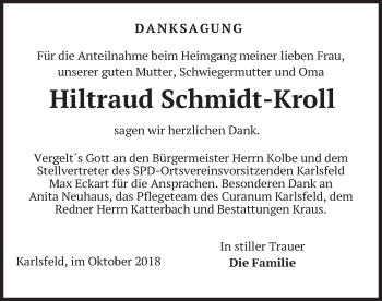Traueranzeige von Hiltraud Schmidt-Kroll