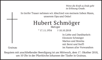 Traueranzeige von Hubert Schmöger von merkurtz