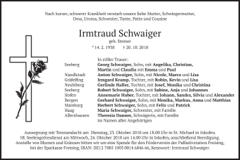 Traueranzeige von Irmtraud Schwaiger von merkurtz